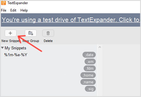 TextExpander tilføj uddrag
