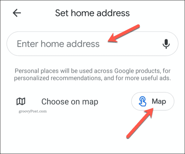 Indstilling af Google Maps hjemmeadresse på mobil