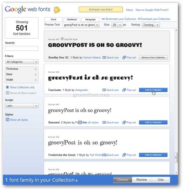 Googles skrifttypekatalog
