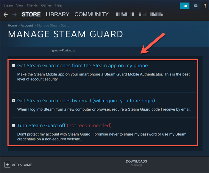 Administration af Steam Guard i Windows 10