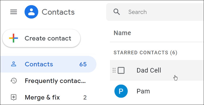Gmail-kontaktside