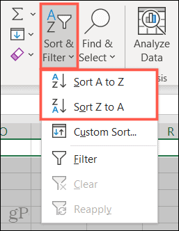 Sorter og filtrer, Sorter