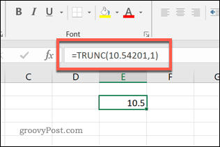 TRUNC-funktionen i Excel til en decimal