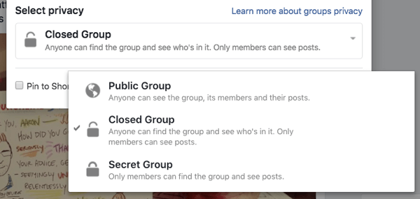 Hver Facebook-gruppe kan være offentlig, lukket eller hemmelig.