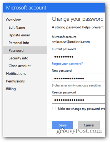 Sådan ændres din Outlook.com e-mail-kontoadgangskode