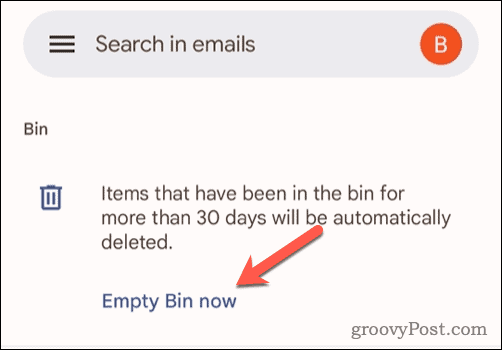 Tøm papirkurven i Gmail på mobilen