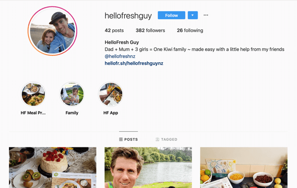 Sådan rekrutteres betalte sociale påvirkere, eksempel på Instagram-feed fra @hellofreshguy