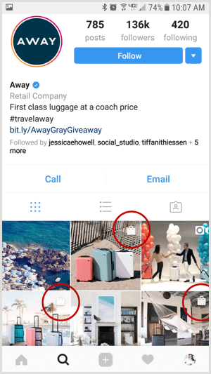 Instagram-indkøbbart indlæg på virksomhedsprofilen