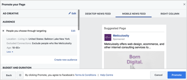 Facebook udfylder automatisk publikumsindstillingerne baseret på din placeringsside. 
