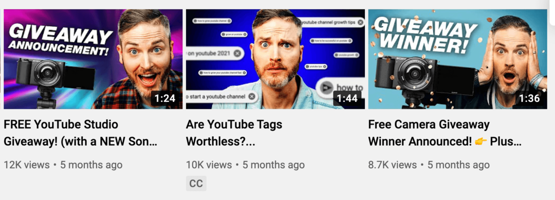 billede af tre YouTube-videominiaturer, der viser følelser