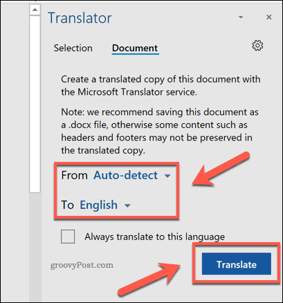 Oversættelse af et helt PDF-dokument i Word