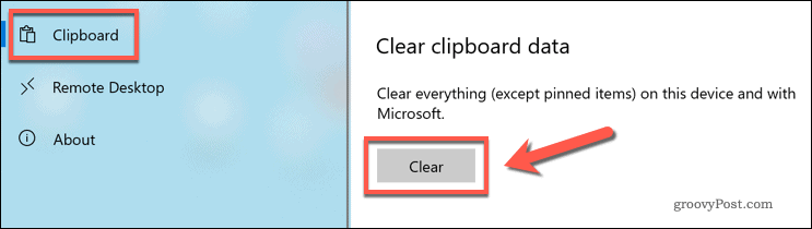 Rydning af Windows 10-udklipsholderhistorik i Windows-indstillinger