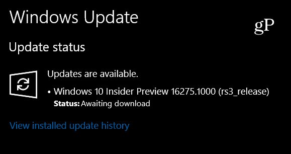 Microsoft kører Windows 10 Insider Build 16275 i dag