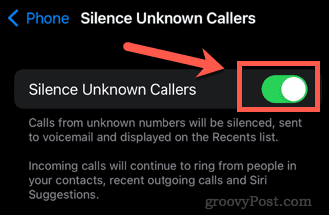 slå stilhed til ukendte opkaldere iphone