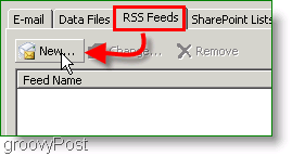 Skærmbillede Microsoft Outlook 2007 Opret RSS-feed
