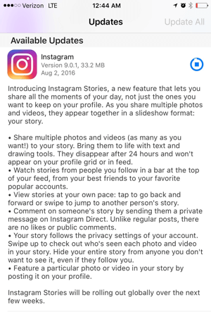 instagram app historier opdatering