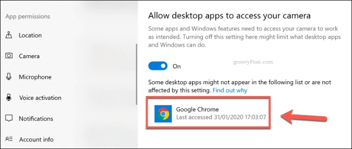 En liste over desktop-apps med kameraadgang på Windows 10