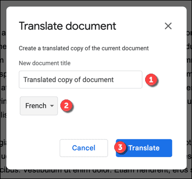 Oversættelsesmuligheder i Google Docs