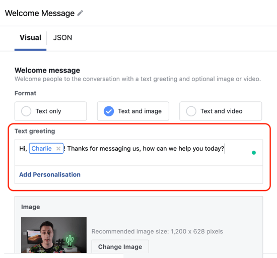 Sådan målrettes du mod varme kundeemner med Facebook Messenger-annoncer, trin 12, eksempel på brugerdefineret messenger-destination