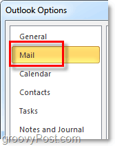Klik på fanen mailindstillinger i Outlook 2010