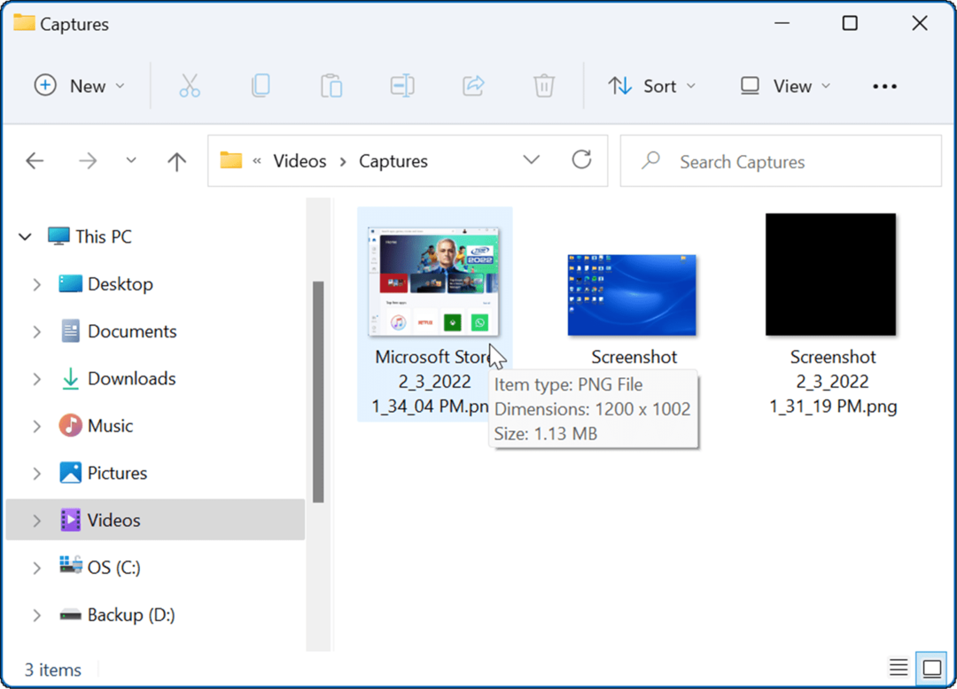 videooptagelsesmappe tage et skærmbillede på Windows 11