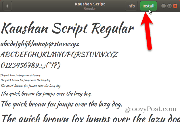 Klik på Installer i Font Viewer