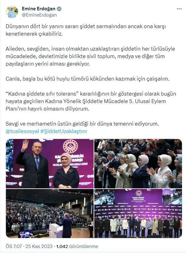 Førstedame Erdoğan deler om vold mod kvinders dag