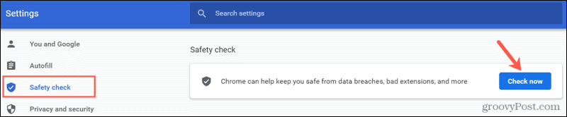 Udfør en sikkerhedskontrol i Chrome