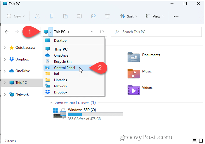 Åbn kontrolpanelet ved hjælp af File Explorer