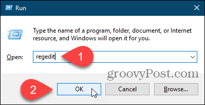 Åbn Registreringseditor ved hjælp af dialogboksen Kør i Windows