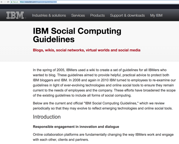 IBMs retningslinjer for social computing hjælper medarbejderne med at engagere sig med publikum for at skabe opmærksomhed og finde kundeemner. 