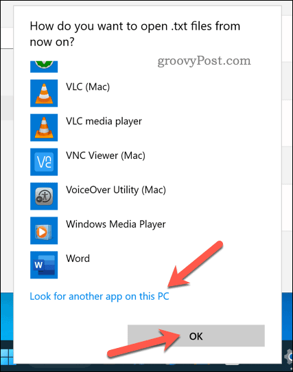Valg af et program til at åbne en filtype på Windows 11