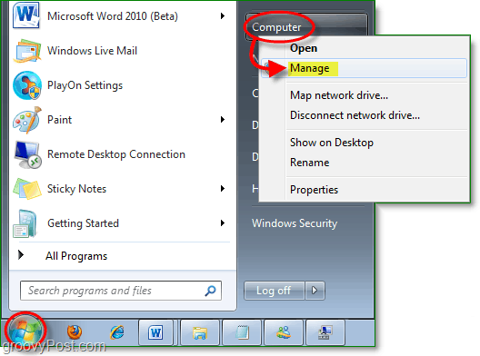 få adgang til enhedsadministratoren fra startmenuen i Windows 7