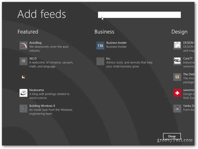 Windows 8 News Feed Tilføj
