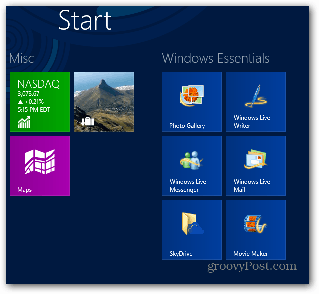 Windows Essentials-startskærmbilledet