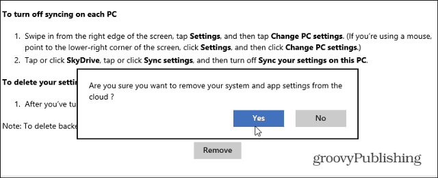 Fjern synkroniserede data fra SkyDrive i Windows 8.1