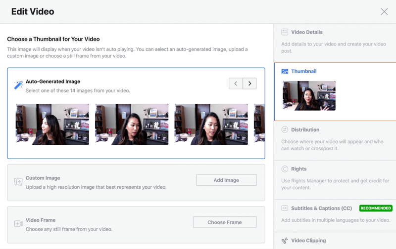 facebook live stream rediger video indstilling ved at vælge et automatisk genereret miniaturebillede
