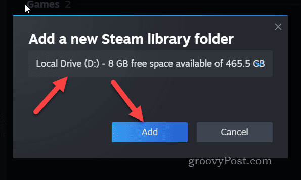 Tilføj et nyt Steam-biblioteksdrev