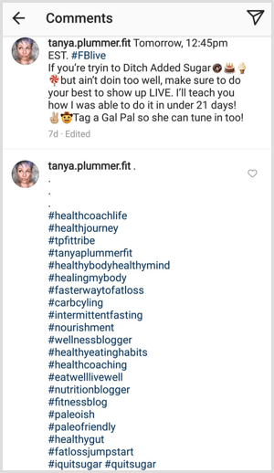 eksempel på Instagram-indlæg med flere hashtags