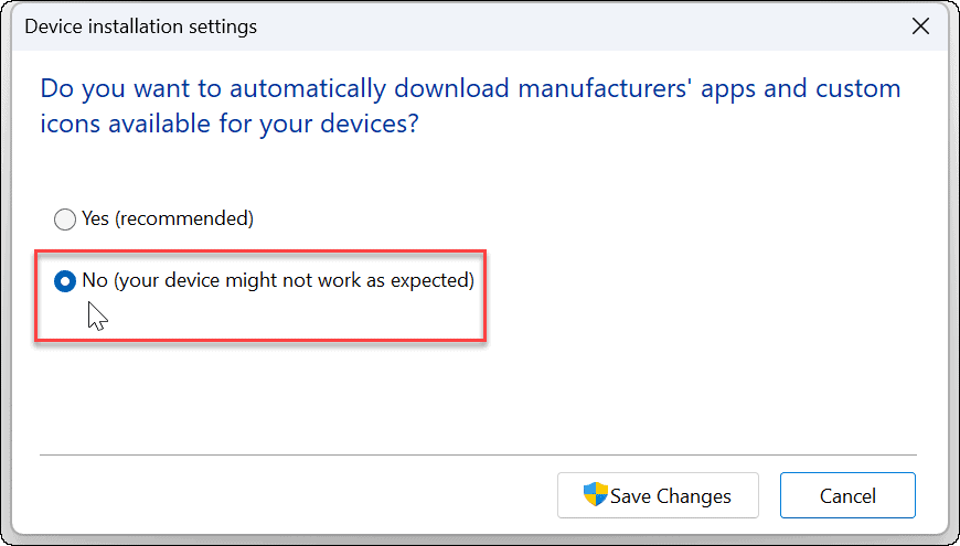 Deaktiver automatisk driverinstallation på Windows 11