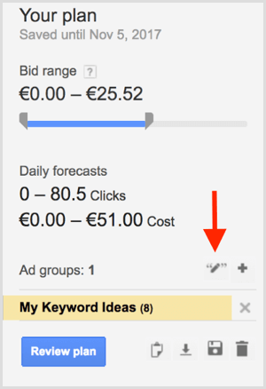 Matchningstype for Google AdWords Keyword Planner