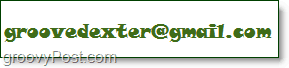 groovedexter's e-mail-adresse vises som et eksempel til et eksempel