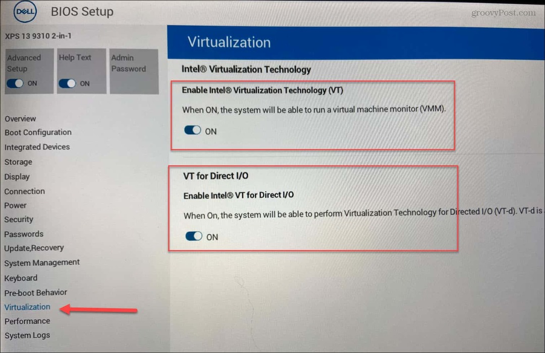 BIOS Aktiver virtualisering