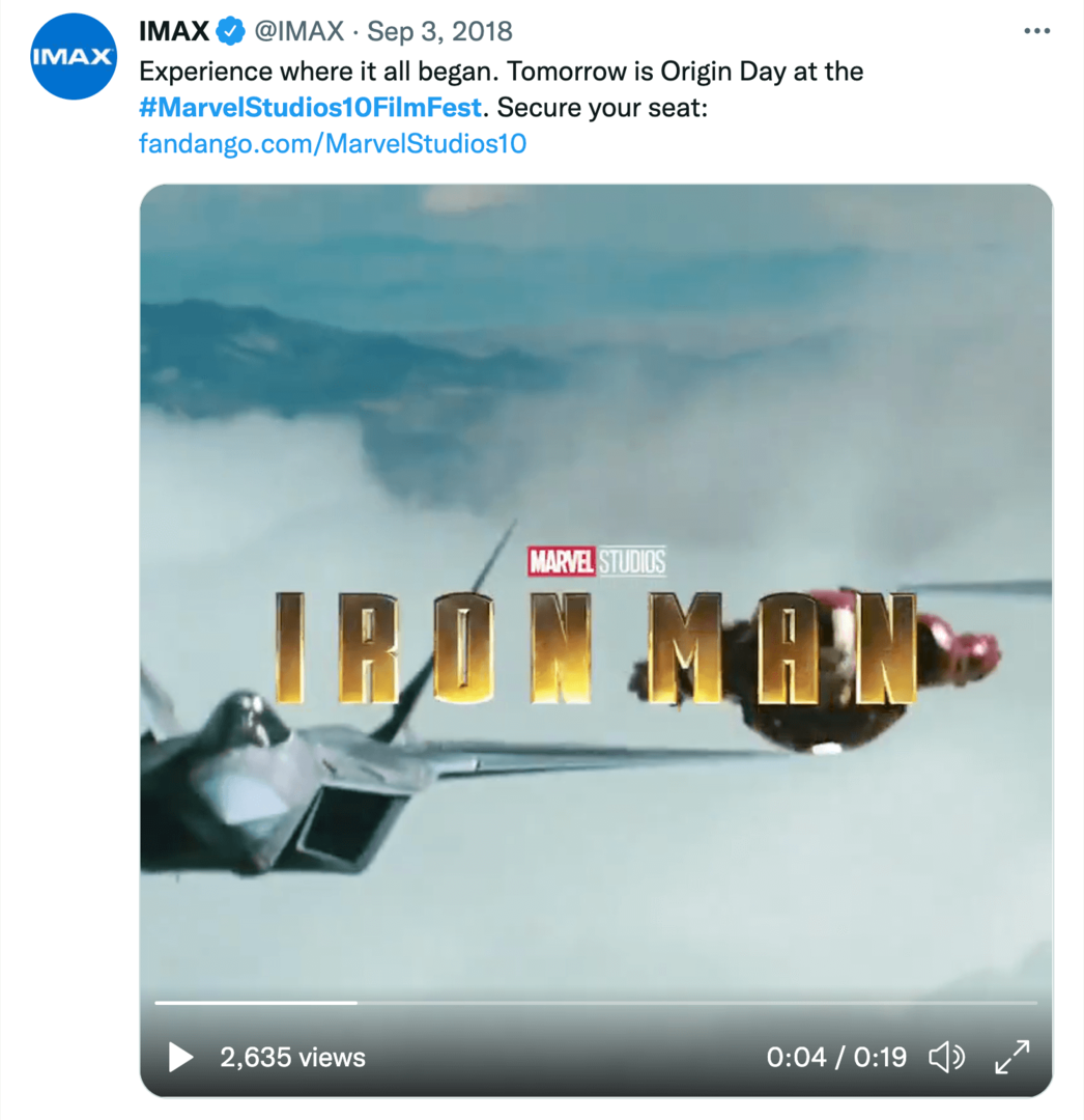billede af IMAX tweet om Marvel Studios 10 års filmfestival