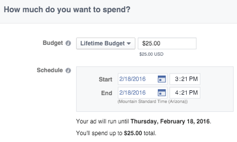 facebook annonce budget funktion