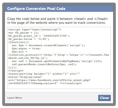 facebook konvertering pixel kode