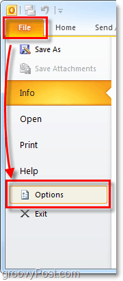 åbne muligheder for Outlook 2010
