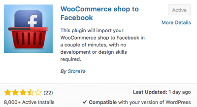Vælg og aktiver WooCommerce Shop til Facebook plugin.