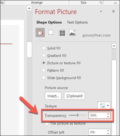 Ændret gennemsigtighedsniveau for en PowerPoint-form