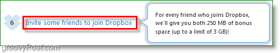 Dropbox-skærmbillede - få plads ved at invitere venner